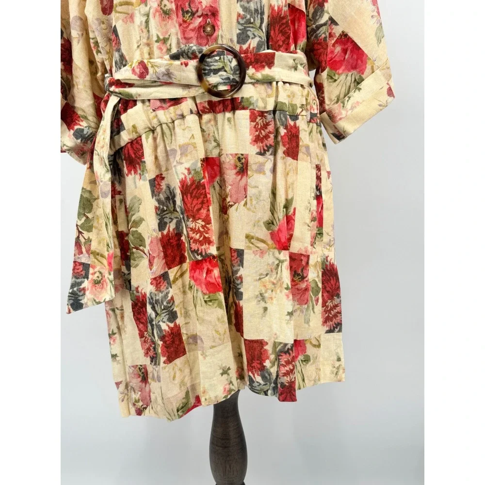 Sezane Short Ruby Romper Women Size 14 Maxi Fleurs Patchwork Floral Belted
